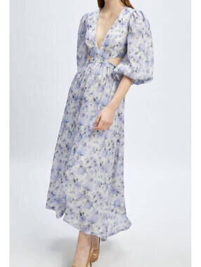 NWT Bardot Alston Floral Cutout Plunge Neck Maxi Dress In Lilac Floral US 10